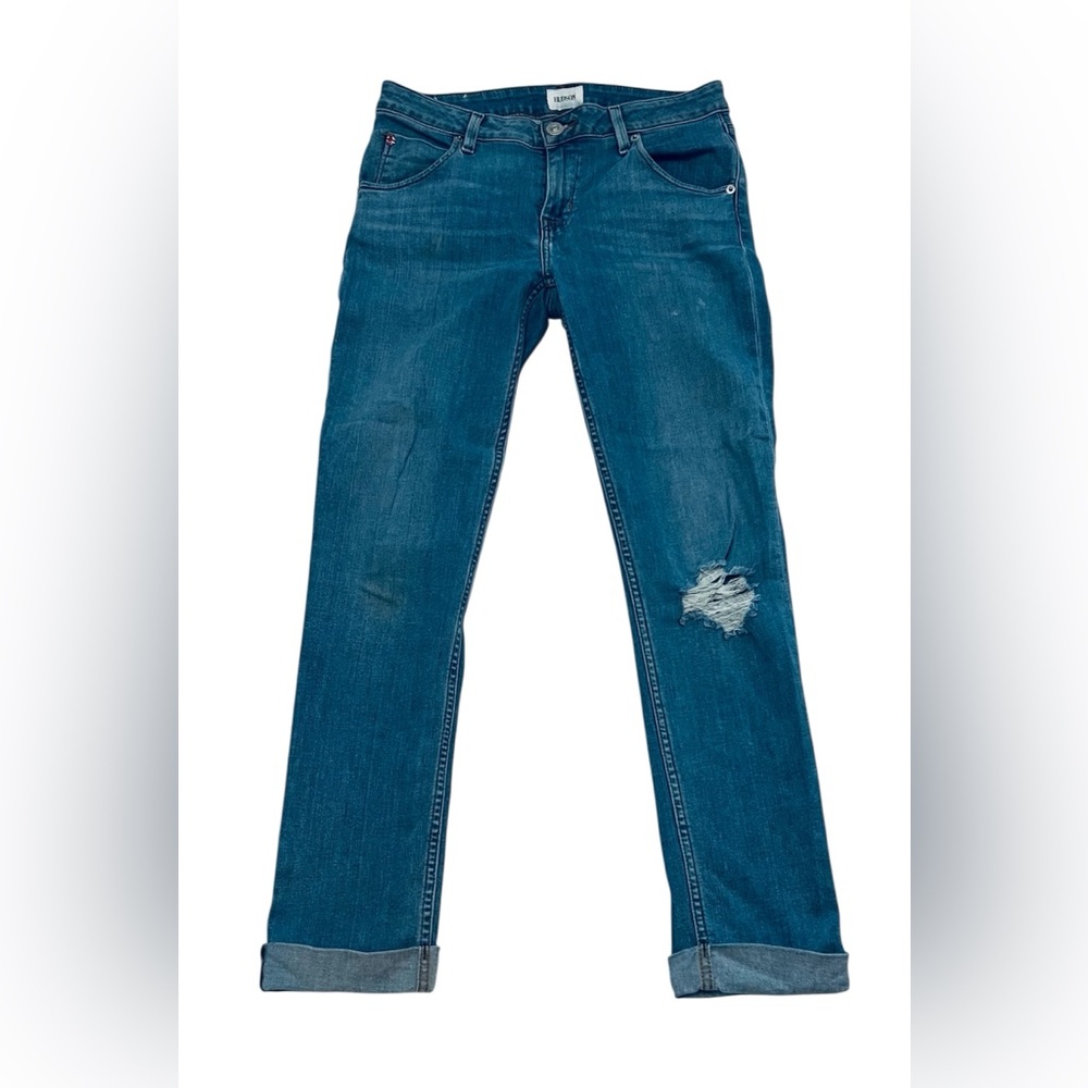 Hudson Jeans Women's 27 X 27 Blue Bacara Cuffed Back Flap Mid Rise Stretch Denim